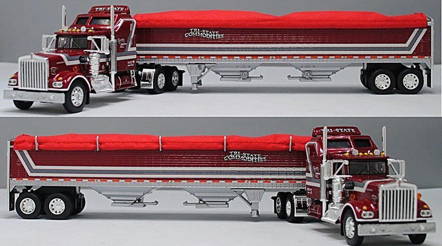 1/64 SNT Tri-State Commodities Red/Gray Kenworth W-900A  w Wilson High Side Grain Trailer - DCP